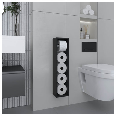 Porte-papier hygiénique sur pied H 28 po Bali avec étagère étroite Bali, panneau de particules noir
