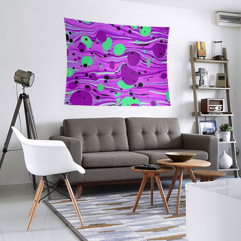 Tapisserie murale tourbillons paint, H 68 po x l 80 po, Mauve / Vert