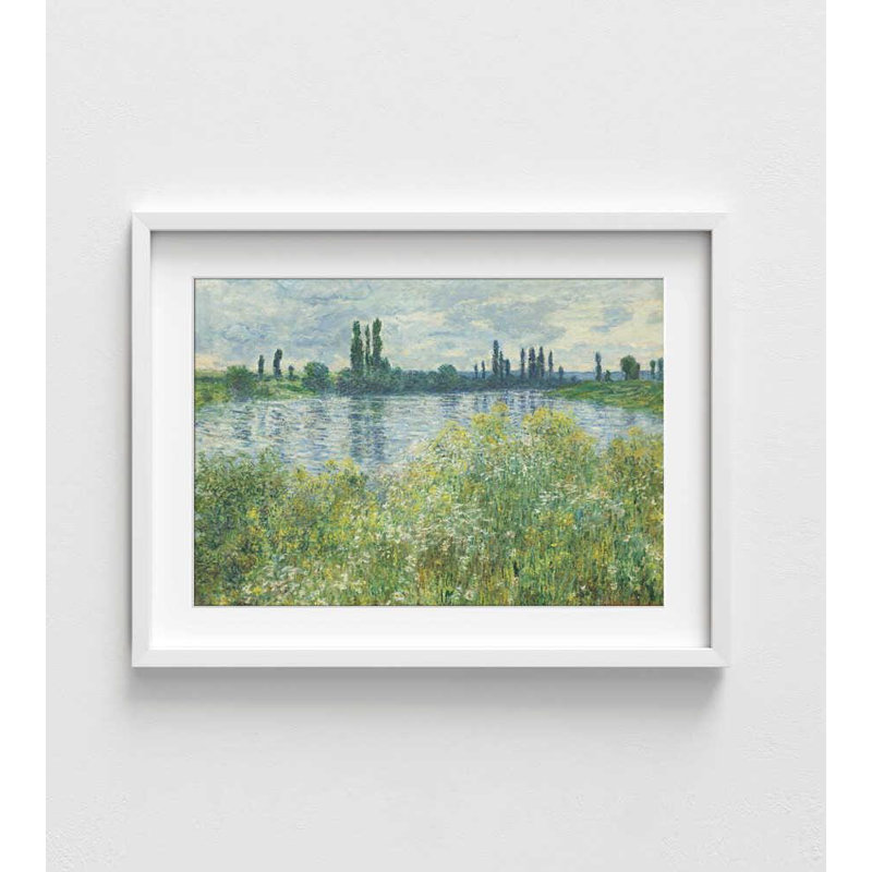 Rives de la seine - impression d'art paysage impressionniste, H 42 po x l 56 po, Reproduction encadrée avec passe-partout