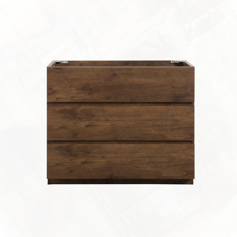 Armoire de plancher avec trois tiroirs préassemblés sans poignée, Noyer
