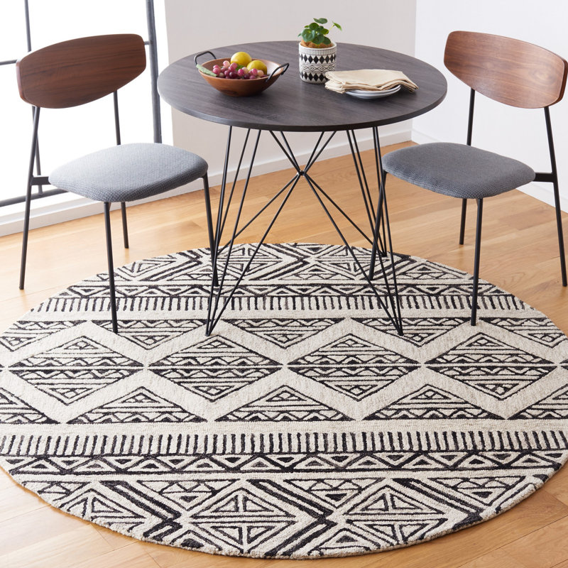Tapis géométrique en laine et en coton touffeté à la main Armanii Metro, Rond 6 pi