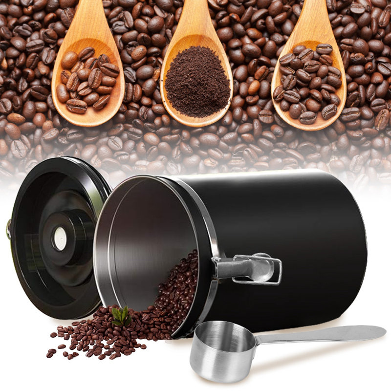 Contenant à café en acier inoxydable de 61 oz avec pelle, système de suivi des dattes, boîte hermétique pour les haricots et le thé