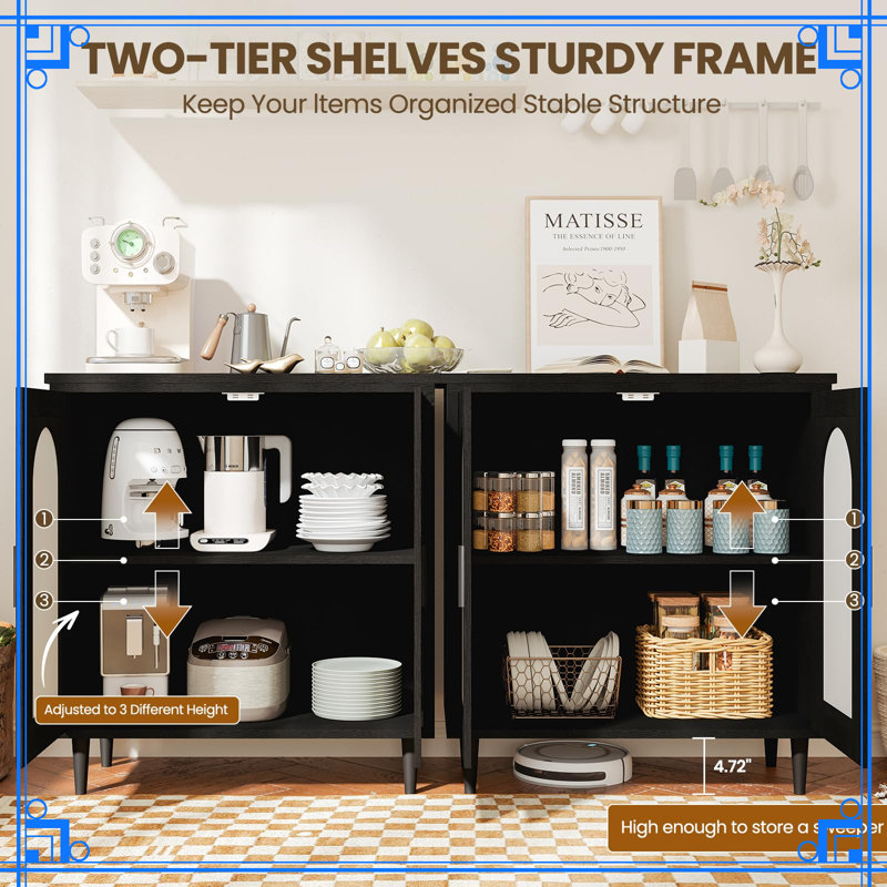 Buffet en rotin avec rangement, console d'appoint 30,51 po, tablettes réglables, buffet compact pour vestibule, salle à manger et cuisine (2 pièces)