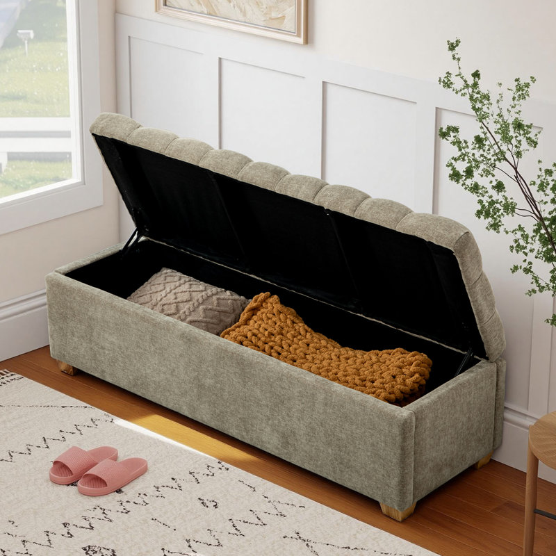 60.24'' Wide  Upholstered Storage  Bench, Taupe
