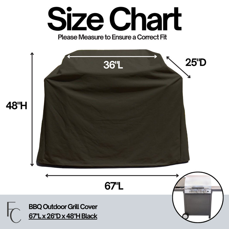 Covered Living 67" BBQ Grill Cover – Black Heavy-Duty Waterproof Outdoor Grill Cover, All-Season Weather Resistant Protection, Premium 300x300 Polyester Fits Most Standard BBQs