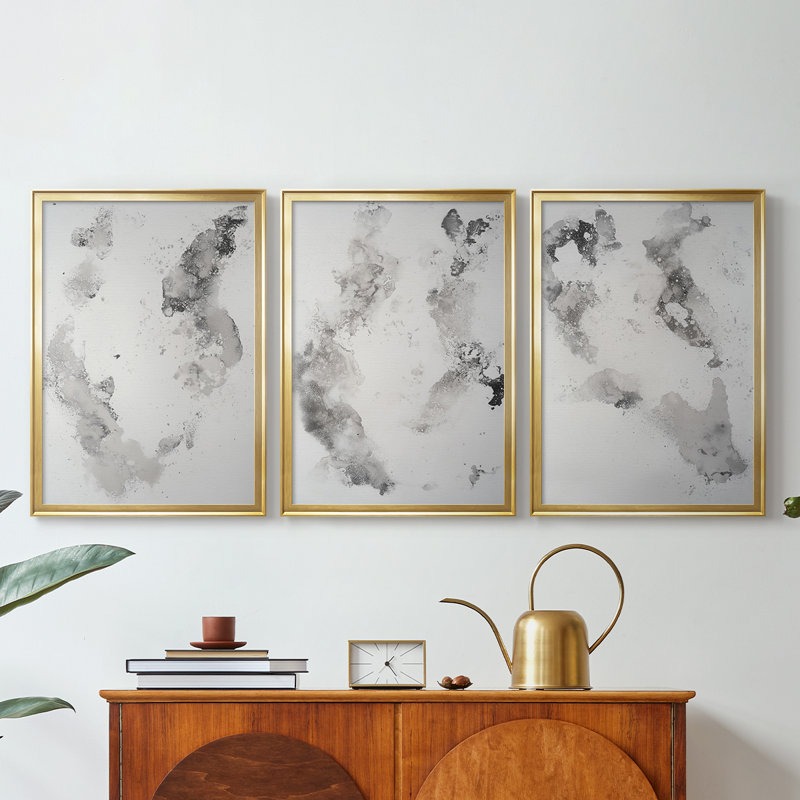 ABSTRACT Series DCC-XXVI - Toile tendue avec châssis sur mesure - 3 pièces, H 27 po x l 39 po, Doré
