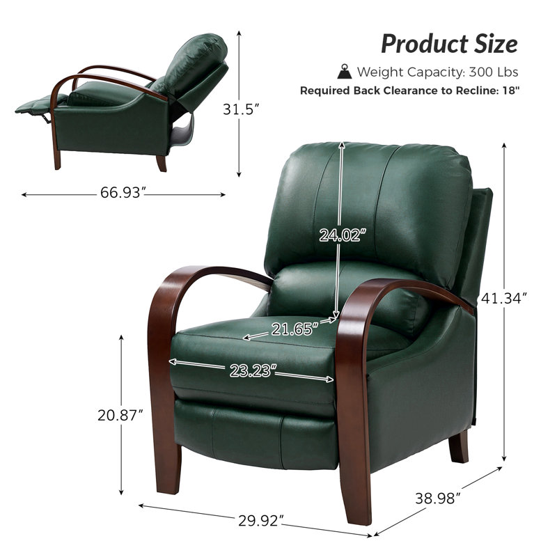 Fauteuil inclinable standard en cuir véritable Hardge, Cuir véritable vert