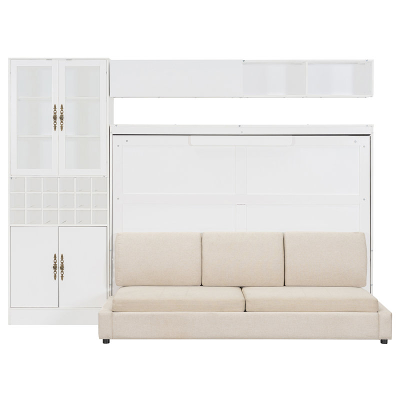 Lit double en blanc avec tablettes, idéal pour les petits espaces de vie inclus, espaces idéaux