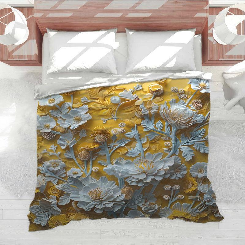 Yellow Blue Flowers Comforter, Lit simple