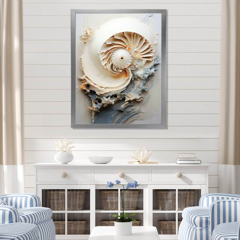 Art abstrait sur toile, "Nautilus", H 32 po x l 16 po x P 1 po, Cadre simple argenté