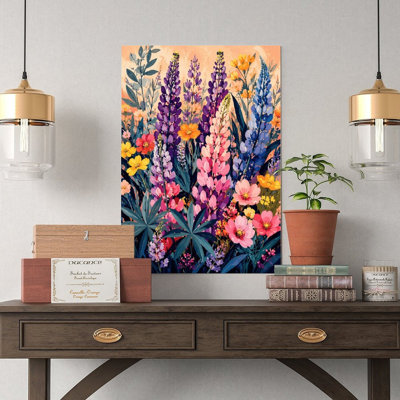 Canvas Wall Art Vibrant Lupine And Wildflower Garden Art Print Vintage Poster Print Home Decor