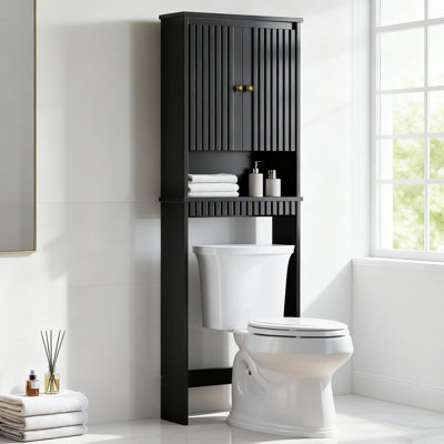 Armoire de rangement au-dessus de la toilette avec porte cannelée, tablette réglable et dispositif anti-basculement pour l'organisation de la salle de bain, solution de rangement verticale peu encombrante