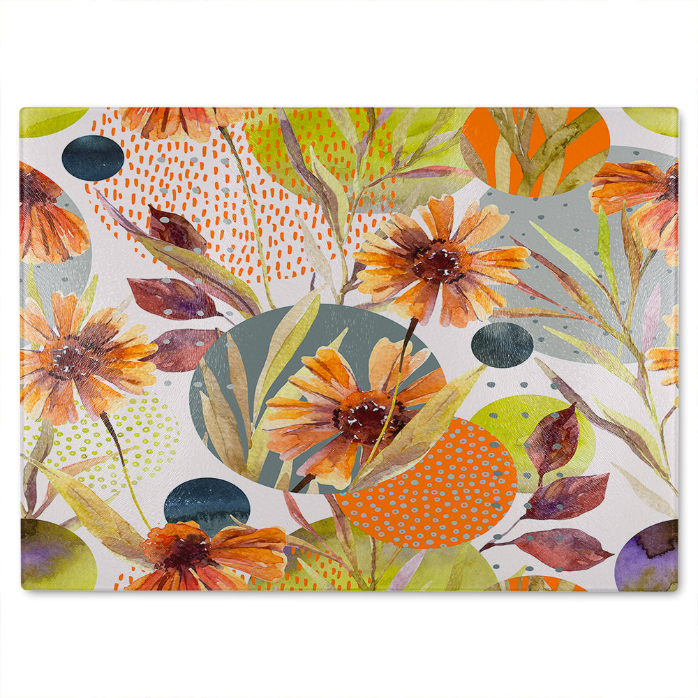 Autumn Flowers Glass Chopping Board