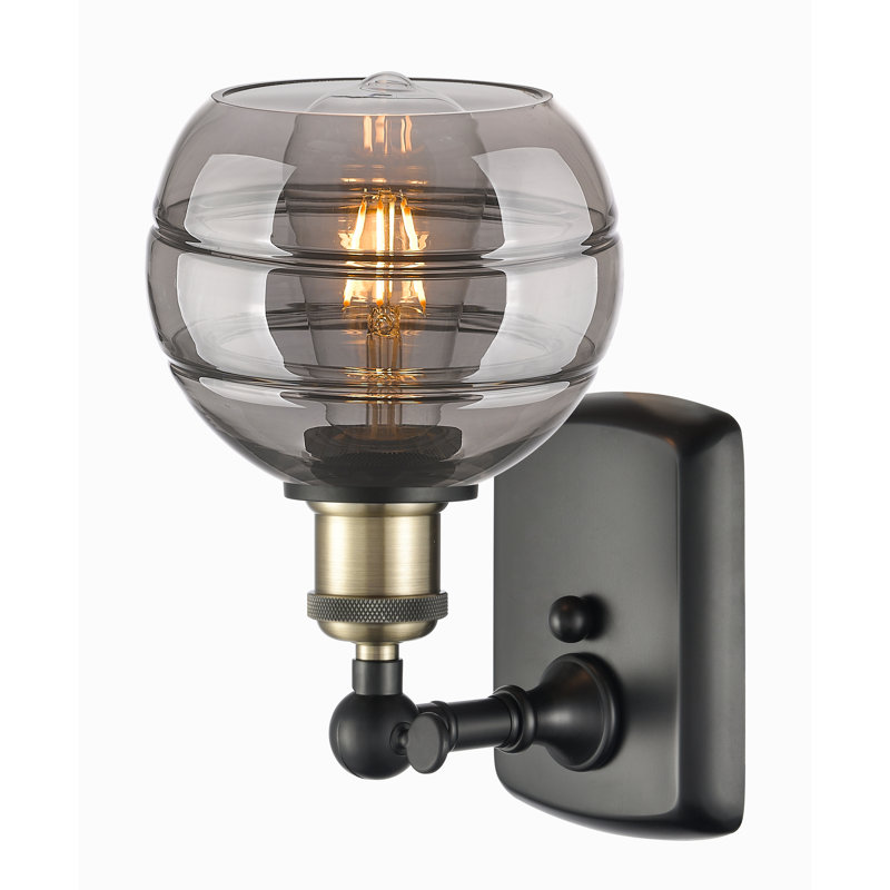 Applique murale 1 lumière Ballston Bienes, H 8,88 po x l 5,88 po x P 7,06 po, Gris fumée clair, Laiton antique noir