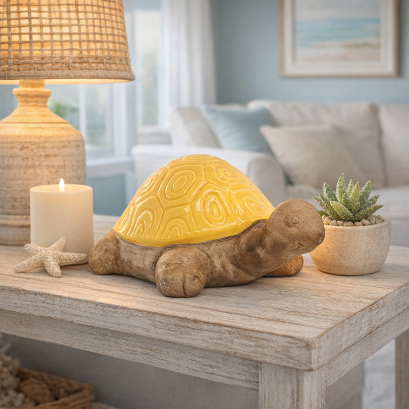 Awanda Decorative Ceramic Turtle Figurine Statue for Home Decor - Sculptural Object with Textured Shell for Office, or Decorations for Living Room - Yellow