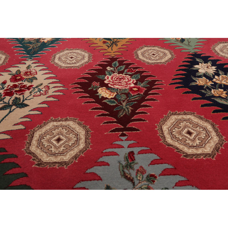 Tapis rose noué à la main de conception unique 8 pi 2 po x 9 pi 10 po Ffyon
