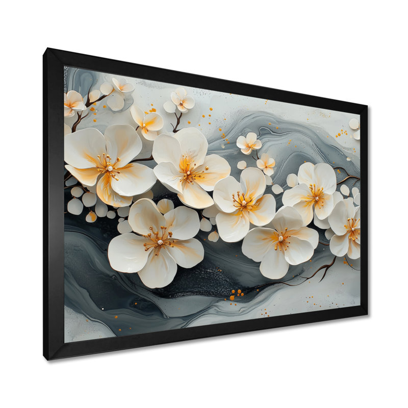 Velvet Black Cherry Blossoms I - Cherry Blossom Framed Wall Art, Single Picture Framed, Black, 30" H x 40" W