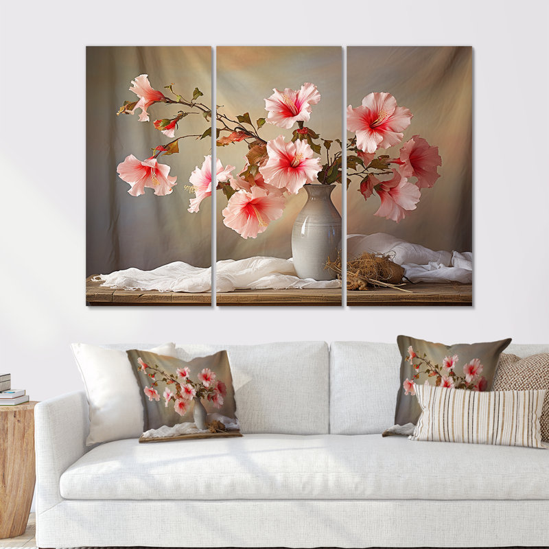 Ensemble de salon rétro Hibiscus Bouquet nature morte I - Hibiscus, H 32 po x l 48 po x P 1 po