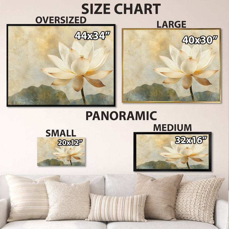 «Neutral Lotus Drift I», reproduction sur toile beige zen, H 12 po x l 20 po, Toile tendue