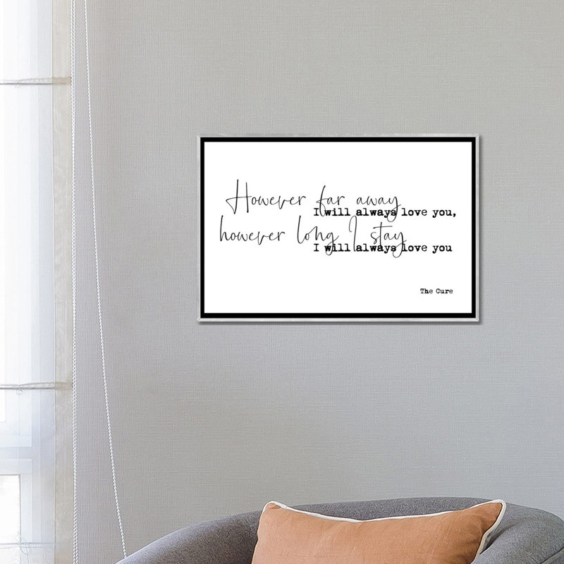 « Love Song »-impression d’art textuel, H 18 po x l 26 po x P 1,5 po, Toile avec cadre argenté, Pas de tapis
