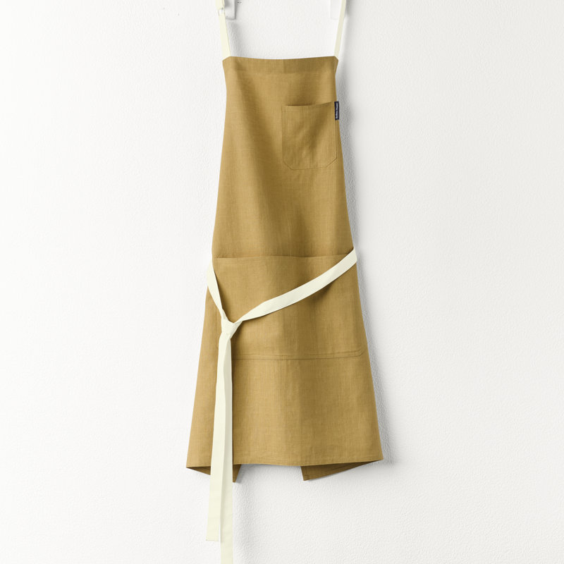 100% Pure Linen Apron - Classic Linen Apron, 33 x 30 in, Mustard Gold / Ivory