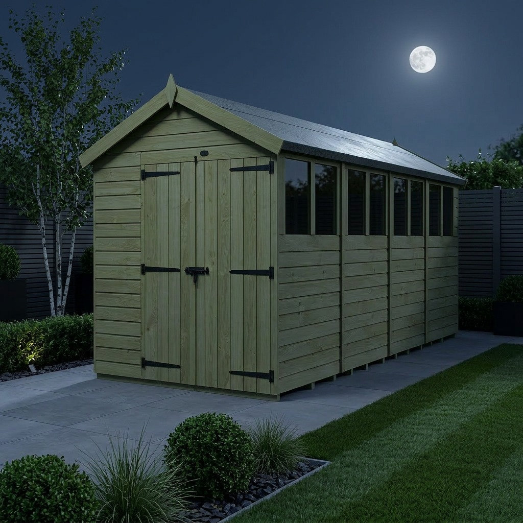 Total Sheds 6ft x 18ft Apex Garden Shed - Double Door - With Windows - Pressure Treated Timber - UK Manufactured