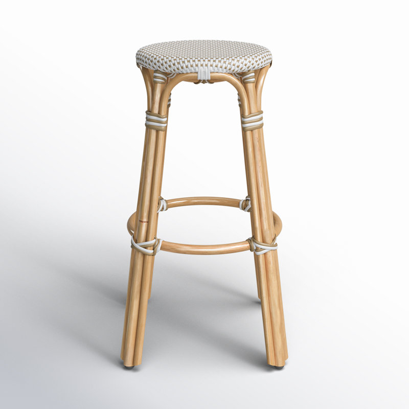 Tobias Rattan Bar Stool & Counter Stool, Bar Stool (30" Seat Height), White/Tan Dot/Natural Rattan Frame
