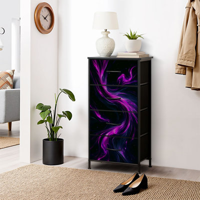 Dresser for Bedroom Dresser for Closet Bright fluid neon light blue purple pink black Abstract Art glitch Dressers & Chests of Drawers Fabric Closet Organizers and Storage with 4 Drawers Storage Bins