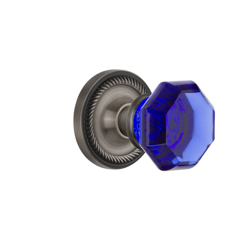 Rosette en corde avec bouton de porte Waldorf Cobalt, Étain antique, 2 3/8 po