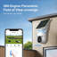 Caméra de sécurité extérieure 4G LTE (réseau cellulaire SIM seulement), vision à 360 ° à énergie solaire, vision nocturne couleur 2,5 K, capteur de mouvement et alerte de sirène