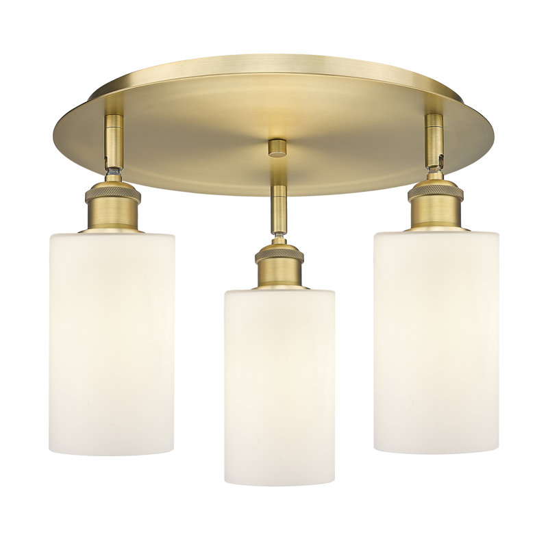 Ervine Glass Semi Flush Mount, Matte White, Brushed Brass