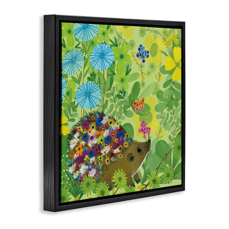 Cadre flottant Happy Hedgehog & Flowers, design par Kay Widdowson, H 25 po x l 25 po, Cadre flottant noir de jais