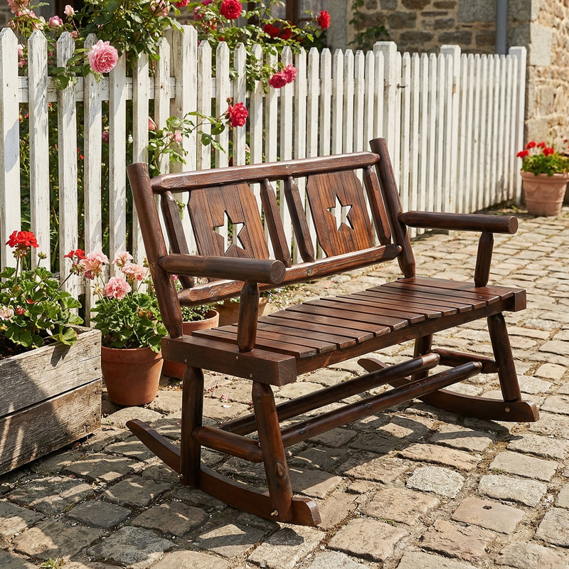 Carbonized Wooden Porch Rocker – Durable Double Outdoor Rocking Chair With Ergonomic Seat For Backyard Relaxation
