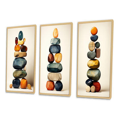 «Finding Balance Rock Balancing Cairn Sculpture I», ensemble de 3 pièces d'art spirituel en pierre