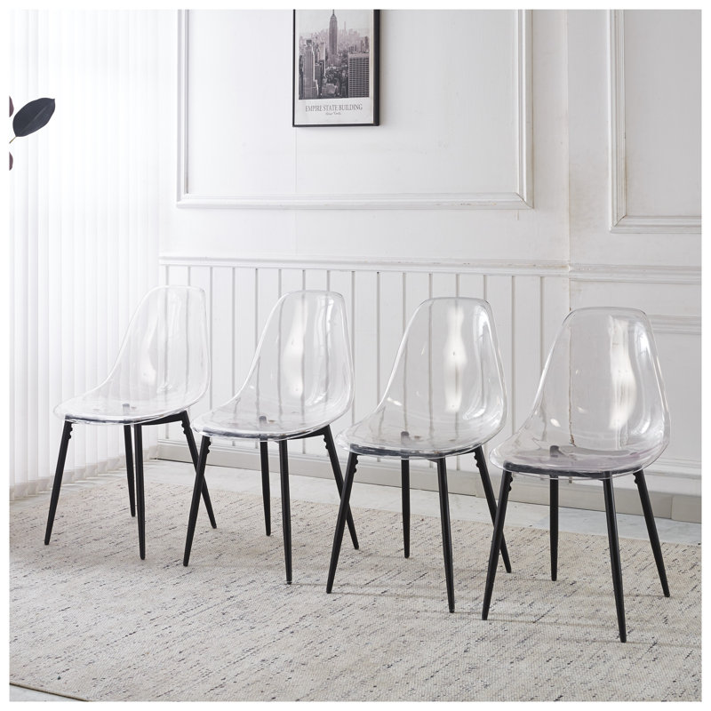Modern Transparent Dining Chairs Set of 4, Black Plastic Shell with Metal Legs - Contemporary Kitchen & Dining Room Seating