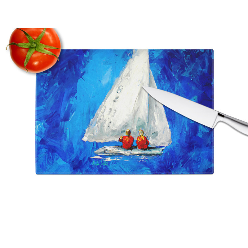 Twos Company Sailboat Glass Cutting Board