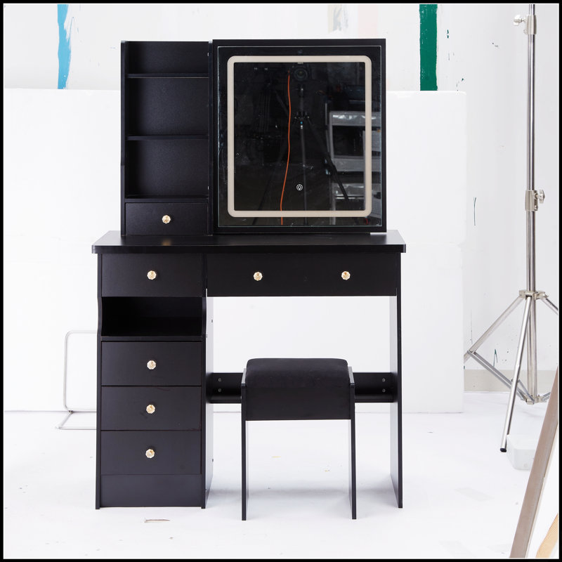37-Inch Vanity Table With Sliding LED Mirror, Touch Control, Tri-Color Lighting, And High-Capacity Storage For Large Spaces