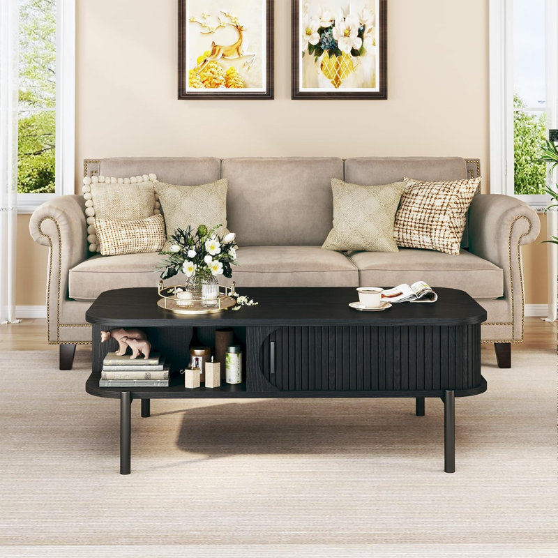 Petite table basse avec rangement pour porte coulissante cannelée de chambre à coucher, H 17 po x l 39,4 po x P 19,6 po