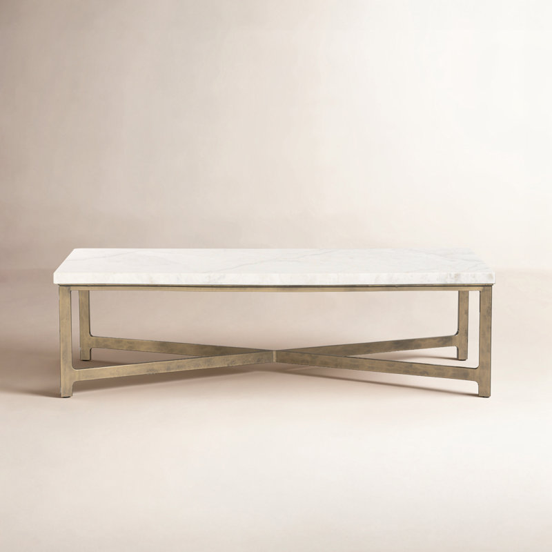 Nelida Marble Top Single Coffee Table, White Marble Top/Black Base