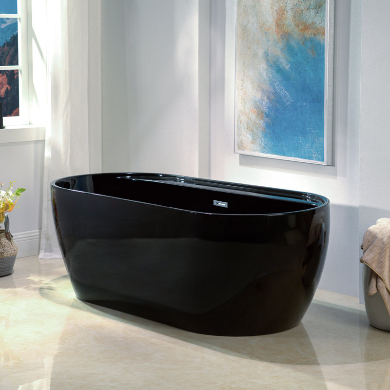 67" x 31.5" Freestanding Soaking Acrylic Bathtub, Chrome, Glossy Black