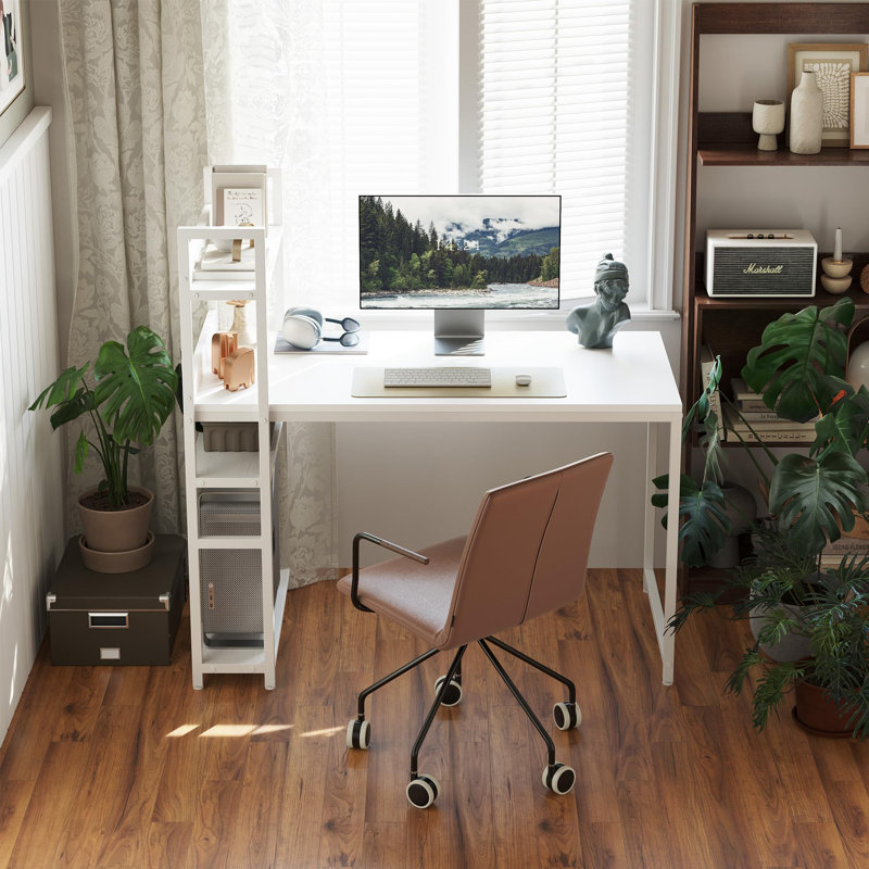 Bureau d'ordinateur de 47 pouces de style minimaliste moderne, Blanc chaud