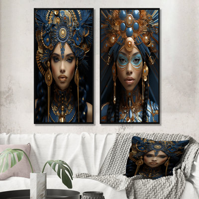 Or et noir, reine Néfertiti d'Egypte, portrait IV - femme afro-américaine, ensemble de 2 reproductions sur toile