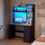 Computer Desk with Power Outlet and Tri-Color Light, Home Desk with Shelves and Drawer-1709608030