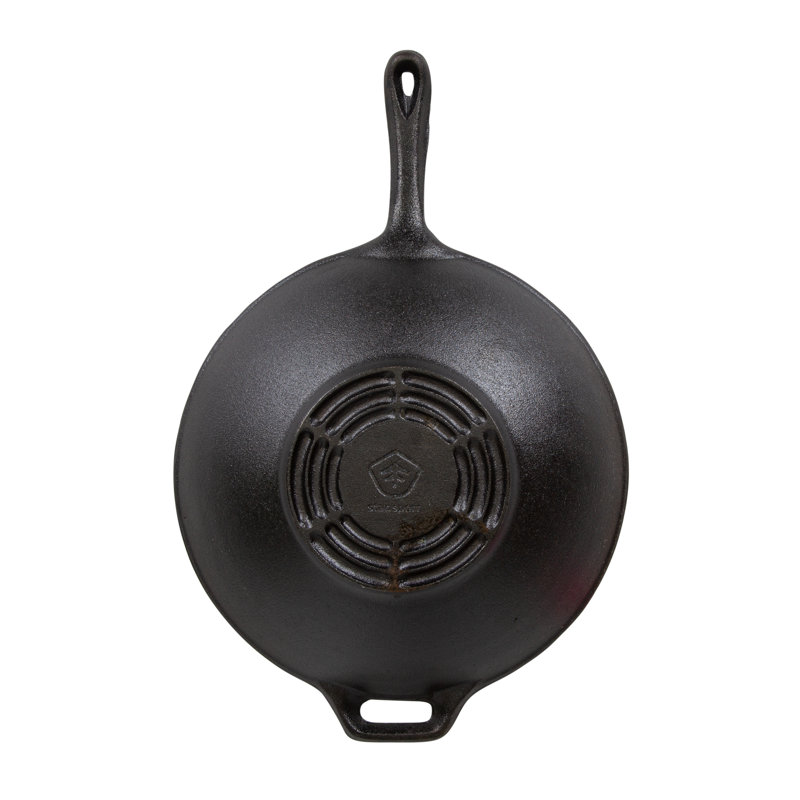 Pre-Seasoned Black Cast Iron Wok with Handle