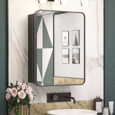 Gervon Rectangle Recessed or Surface Medicine Cabinet with Shelves and Mirror
