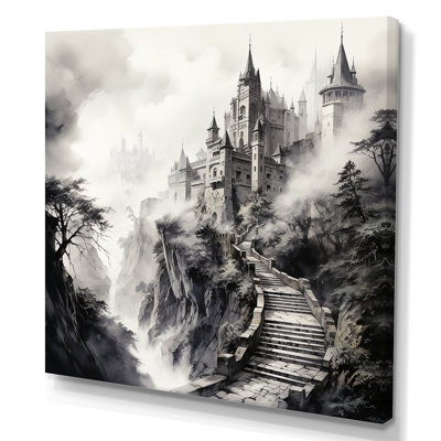 «Gray Foggy Fairytale Castle», art mural fantastique