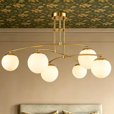 Plafonnier semi-encastré à 6 lumières en verre bullé