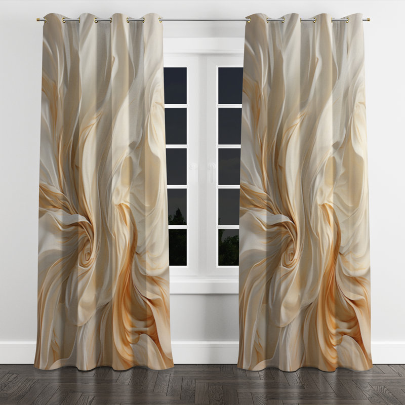 Aviyah - Champagne Grommet Curtain - Room Darkening Abstract Curtain - 1 Panel, 52" W x 95" L, Golden Grommets