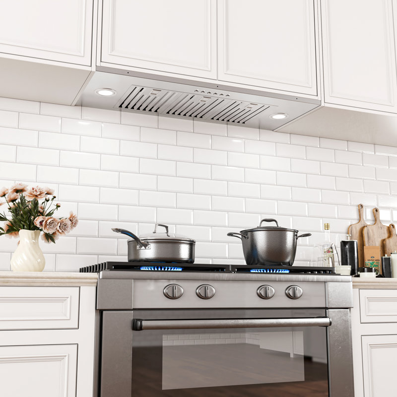 36 pouces 800 CFM hotte de cuisine encastrable convertible à 4 vitesses avec panneau à bouton poussoir silencieux et lumières DEL
