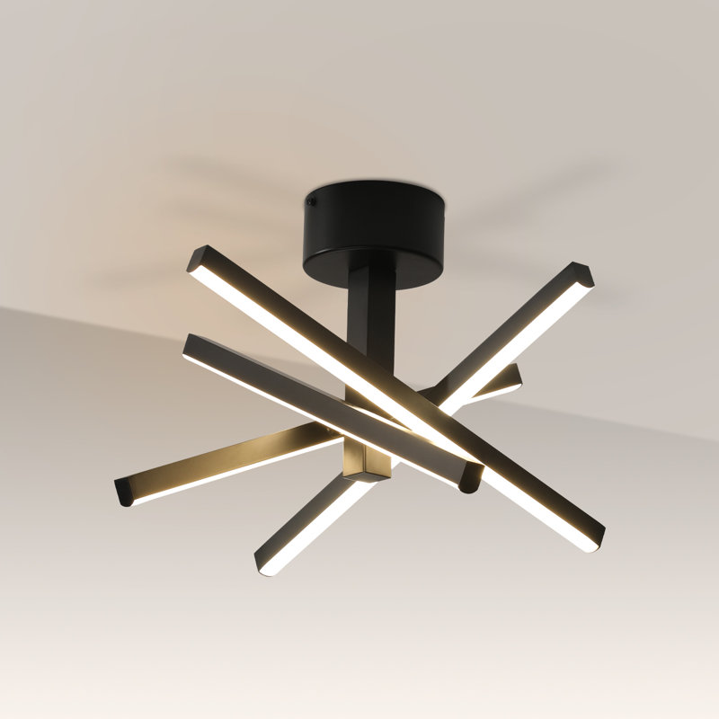 22W Geometric Black Flush Mount Ceiling Light, 12 Inch 4-Light Integrated LED Fixture